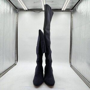 Women's Side Zipper Chunky Heel Knee High Boots Blue